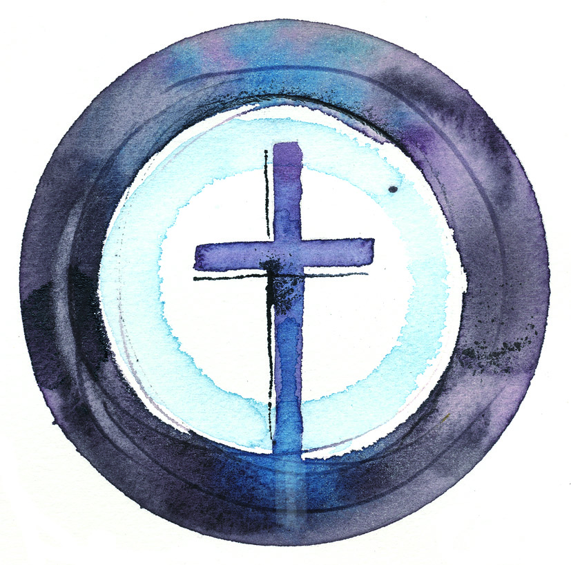 En akvarell av korset.