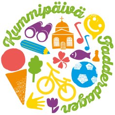 Fadderdagens logo, olika färgranna figurer i barn stil.